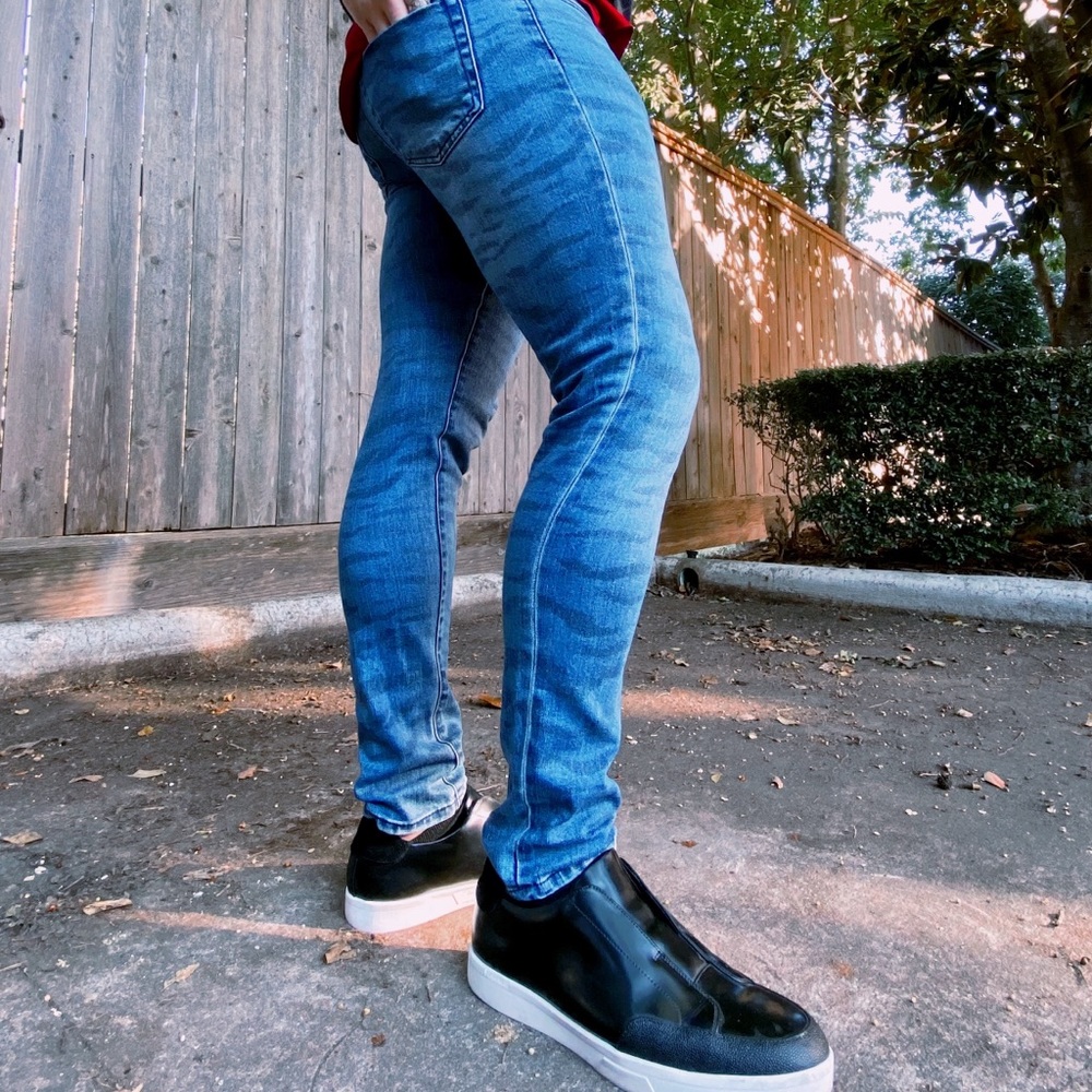 Blue Tiger Print Skinny Jeans
